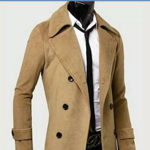 Mens Winter Warm Wool Trench Coat Double Breasted